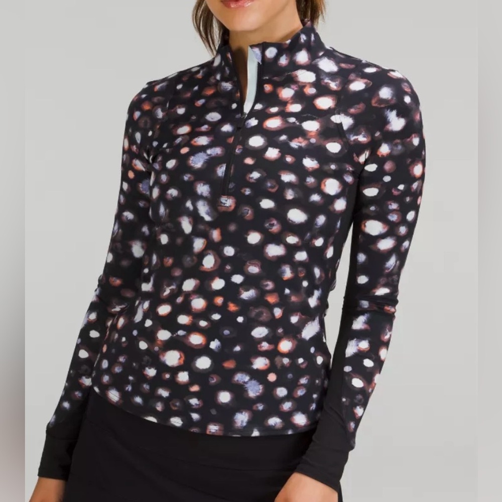 lululemon Nulux  Half-Zip Long Sleeve  Haze Dot Inverse Orange Multi Size 6 EUC